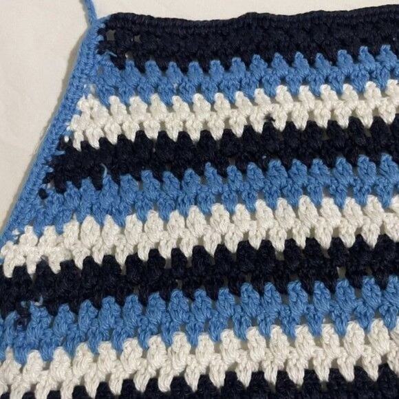 BP.  Junior Crochet Halter Top Size XL Blue Black Ziggy Stripe Boho - Picture 3 of 10